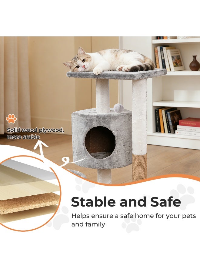 تراسل شجرة ومنزل قطط من تراسل، (55 سم)، غطاء ناعم مخملي بمجثم مخملي وركيزة ملفوفة بالسيزال للعب القط الصغير والحيوانات الأليفة من الرتان والخشب، سهلة التجميع - Image 3